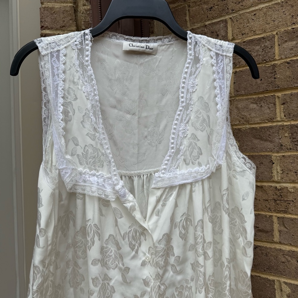 Christian Dior Vintage White Nightgown Sleeveless Floral Roses - Picture 2 of 14